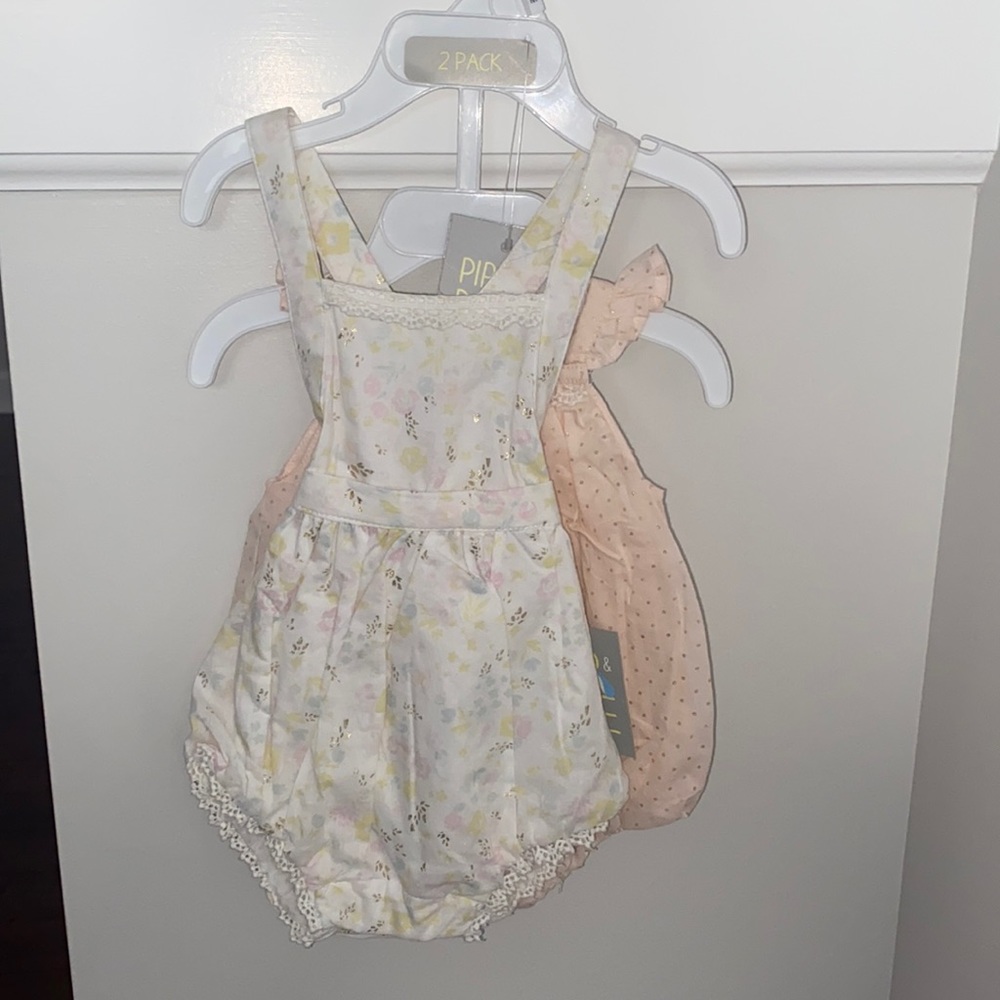 0-3 months Piper and posie summer outfits with matching bow.